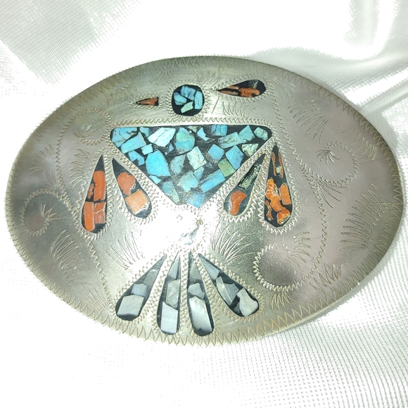 Vintage Phoenix turqs Coral mo-pearl silver buckle - Picture 5 of 7